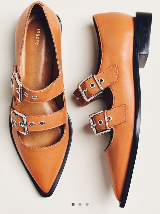 Maeve Shoes - Maeve Tan Moto Mary Jane Pointed Flat